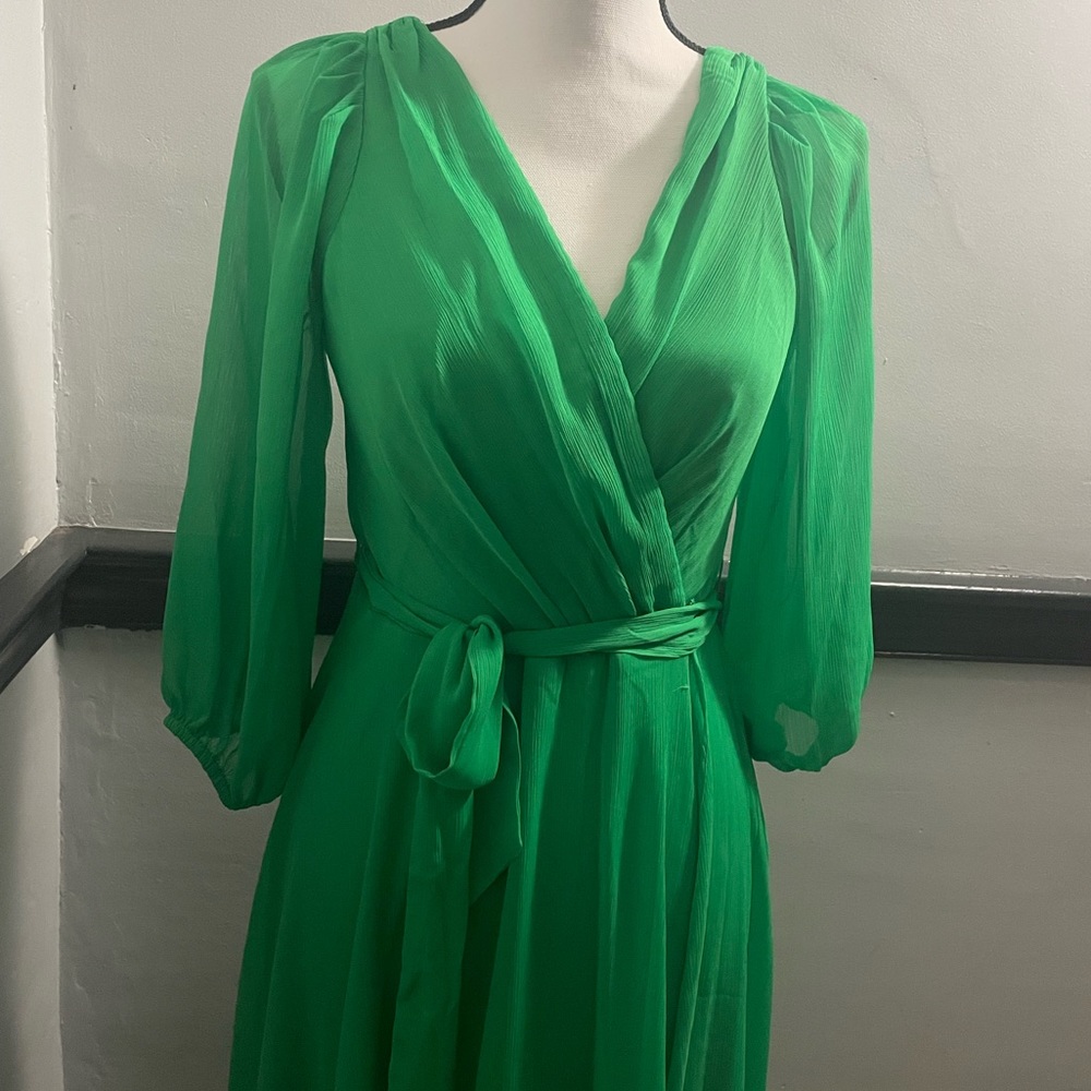 DKNY Spring Chiffon Apple Green Wrap Dress